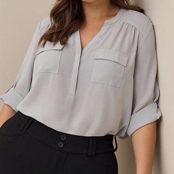 TORRID Harper blouse, light gray, georgette fabric, Plus size 2X(18-20) - Picture 3 of 3